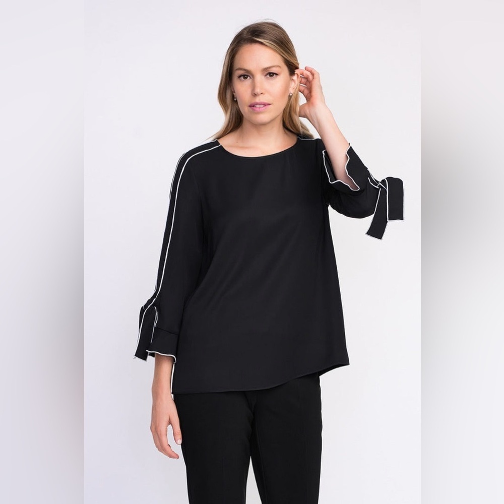 Joseph Ribkoff Black Blouse with Ribbon Accents